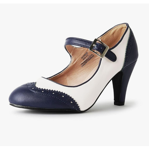 J. Adams Mary Jane Oxford Pumps - Cute Low Kitten Heels - Retro Round Toe Shoe with Ankle Strap - Kym 10