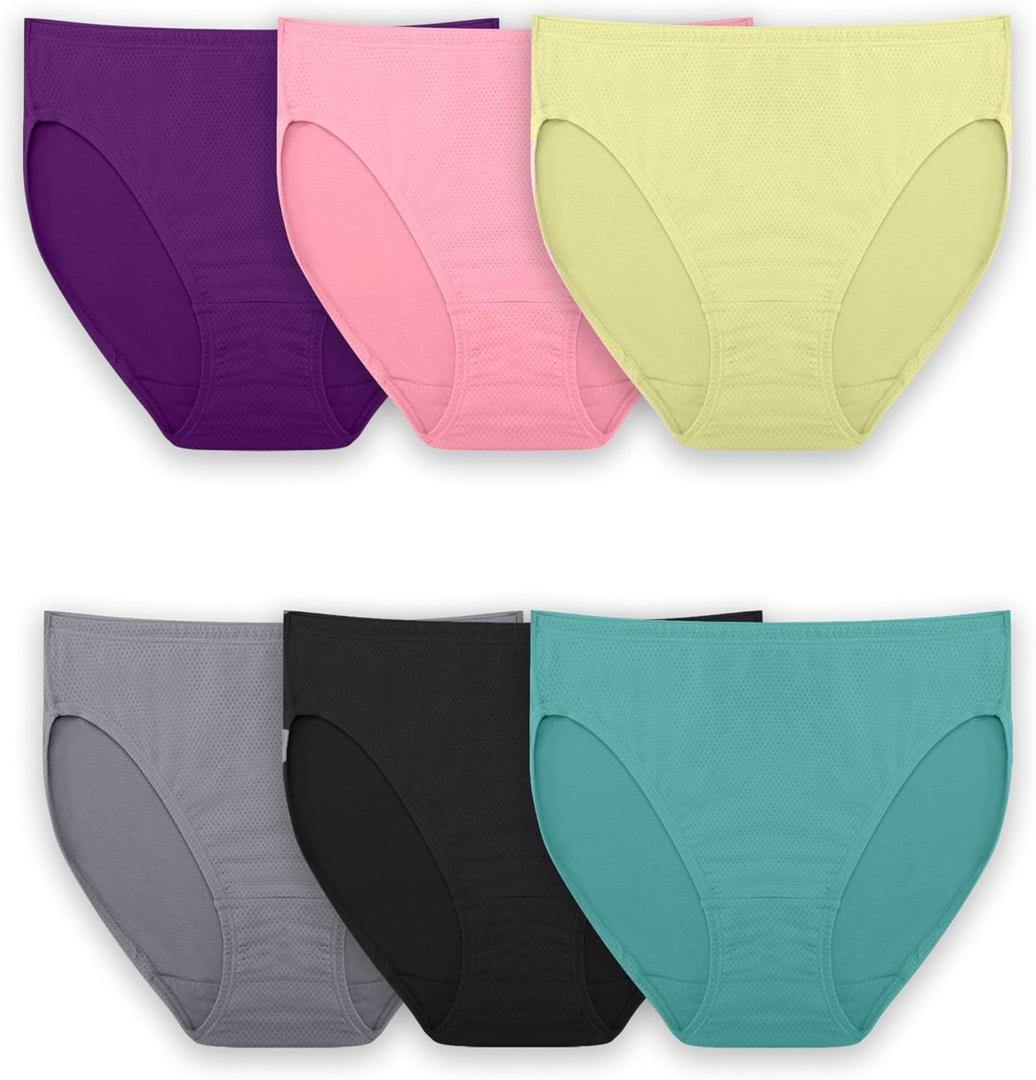 Fruit of the Loom Women's Breathable Underwear, Moisture Wicking Keeps You Cool & Comfortable, Also in Plus Size (10, Micro Mesh - Hi Cut - 6 Pack - Colors May Vary)