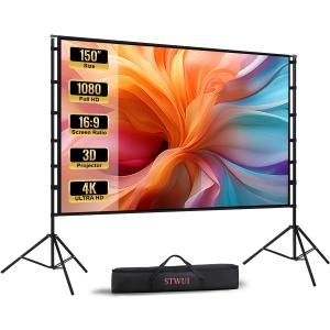 STWUI Projector Screen with Stand - 150 Inch Portable Projector Screens Outdoor Indoor Projector Screen 16:9 4K HD Outdoor Movie Screen with Carry Bag, Enjoy Home Theater Projection Screen