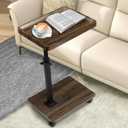 Aoligrace C Table End Table Adjustable Height, 360 Swivel Side Table with Wheels, Small TV Tray Table for Living Room Bedroom, Couch Tables That Slide Under for Sofa Bed Chair (Walnut)