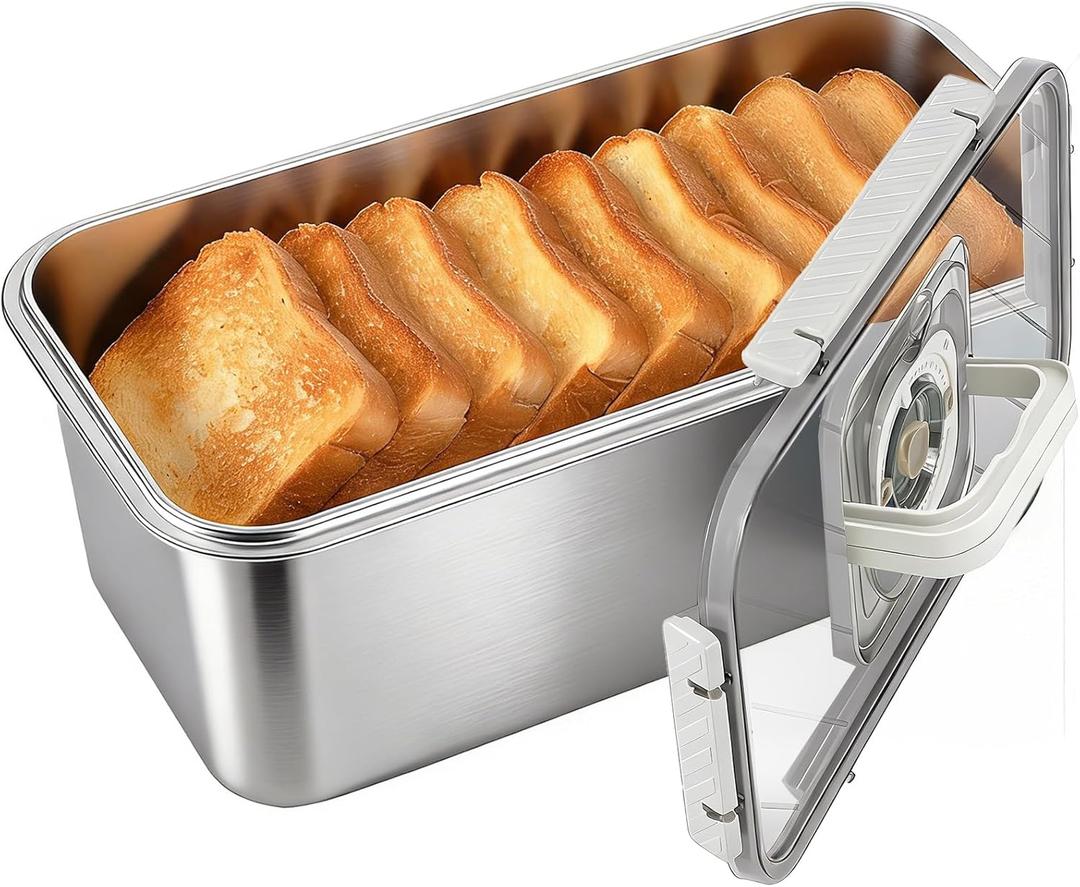 ANYPROLUS Bread Box Stainless Steel Bread Storage for Homemade Bread, Dishwasher Safe Bread Containers Storage Airtight Loaf, Airtight Bread Storage Container with Lid and Handle (silver)