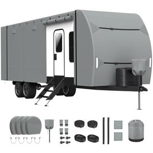 Patuibe RV Cover, Upgraded Heavy Duty Waterproof RV Travel Trailer Cover Thick 7 Layers Top Fits 20'-22', Anti-UV & Windproof Camper Cover with Tongue Jack Cover, Tire Covers and Gutter Covers