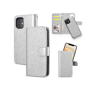 QLTYPRI Case for iPhone 12 Pro Max Premium PU Leather Rubber Silicone Bumper Card Holder Magnetic Detachable Wallet Case Cover for iPhone 12 Pro  (6.7 inch) - Silver