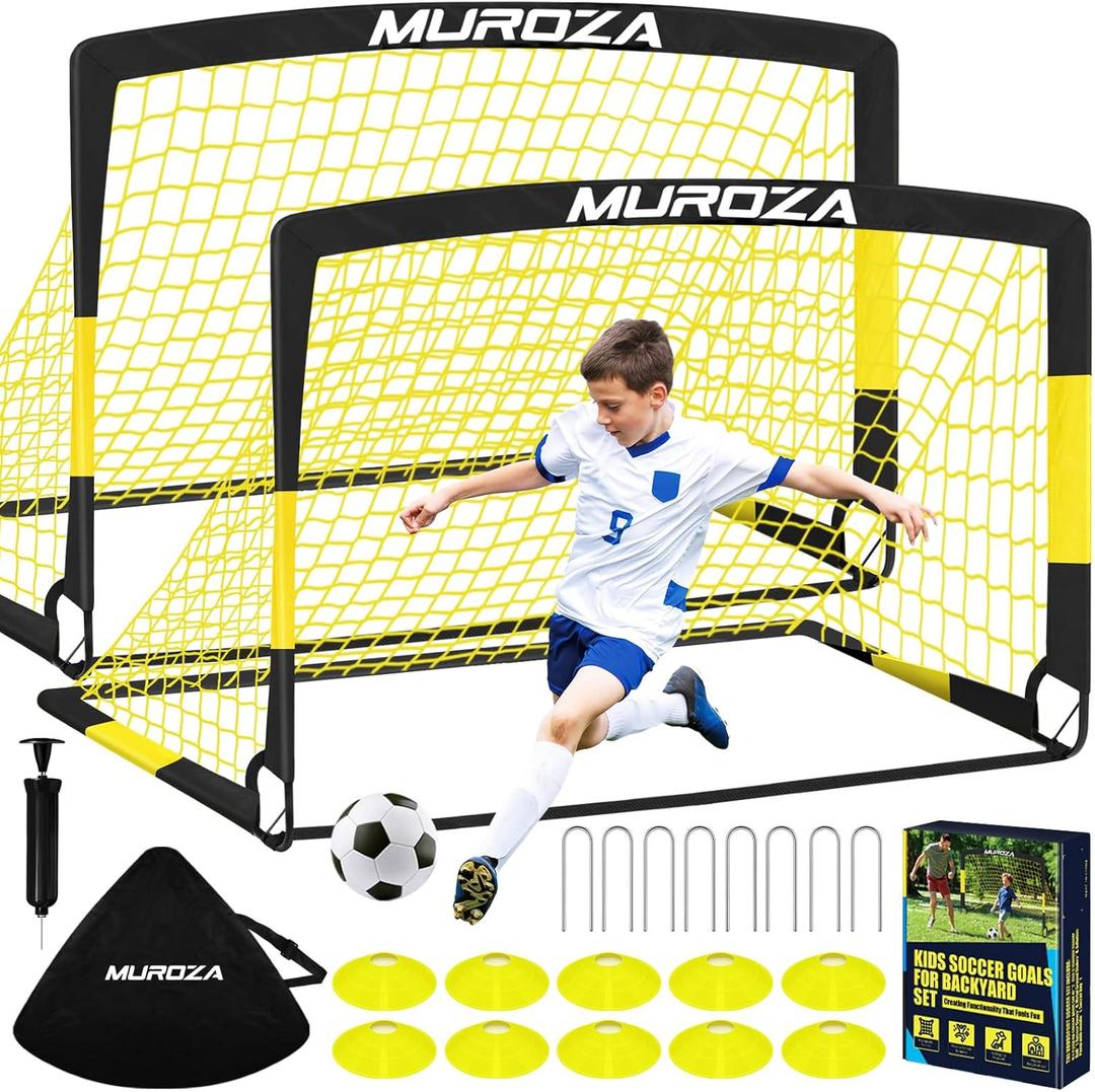 Soccer Goal, Kids Soccer Goals for Backyard Set, 2 Pack of 4x3 ft Portable Pop Up Soccer Net with Soccer Ball, Cones, Complete Training Equipment for Youth, Toddler Outdoor Sports Games