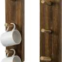 MyGift Wall Mounted Wooden Mug Rack - 3 Hook Rustic Burnt Wood Teacup Mug Storage Organizer, Set of 2