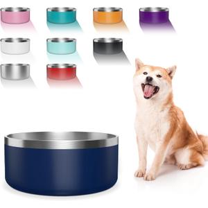 Dog Bowl, Stainless Steel Dog Food and Water Bowl with Non Slip Quiet Bottom, Easy to Clean, Dishwasher Safe, 64oz, Blue