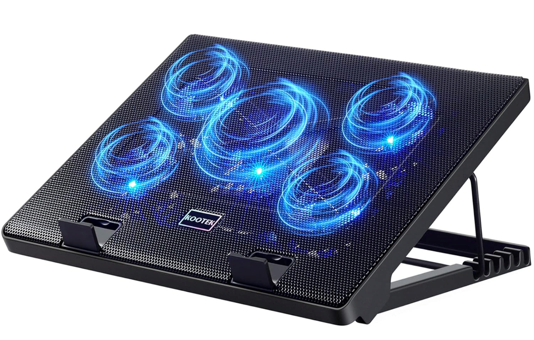 Kootek Laptop Cooling Pad, Laptop Cooler with 5 Quiet Fans for 12"17" Computer PC Notebook Gaming Laptop Fan, Height Adjustable Laptop Cooling Stand Laptop Accessories, Blue