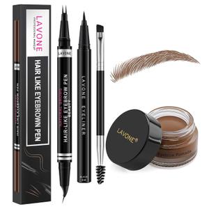 LAVONE Hair-Like Eyebrow Pen Makeup kit, Eyebrow Pencils for Women with Waterproof Microblading Eyebrow Pencil, Eyebrow Pomade, Eyeliner and Eyebrow Brush, Create Full, Natural Brows, Soft Brown