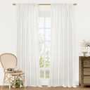 LAMIT Natural Linen Curtains for Bedroom, 84 Inch Length Faux Linen Textured Light Filtering Drapes Rod Pocket Window Treatment Panels for Living Room, Set of 2 Panels, 52 x 84 Inch, Ivory White