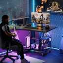 Pamray Small Rolling Gaming Desk with Led Lights Power Outlets and Storage Pegboard, Small Spaces Compact PC Computer Table Balck, 32 inch