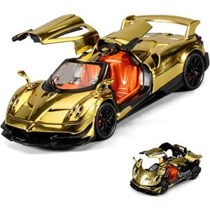 Toy Car Model 1/24 Diecast Cars Collectible Car Model Kit for Adults and Boys,Metal Pull Back Cars with Lights and Sounds,Great Car Toys Gifts for Kids,Toy Cars for Boys Age 3-12（Gold）