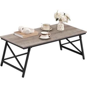 41.3" Folding Coffee Table with Safety Buckles, Low Coffee Table, Portable Floor Table, for Sitting on The Floor, for Living Room, Bedroom, Balcony, Caravan, Greige and Black TKF01BG