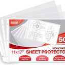 Dunwell 11x17 Sheet Protectors Landscape - (50 Pack, Heavyweight), 11 x 17 Ledger Size Plastic Sleeves, 3 Hole Punched, Fits 3-Ring Binders, Clear Archival Sleeves, Oversized Sheet Protectors