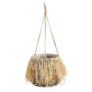 47th & Main Hanging Flower Basket Indoor Planter Pot, 8.5" Dia x 9" H, Raffia