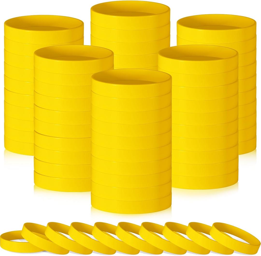 CHRORINE 100 Pcs Plain Silicone Wristbands Bulk Blank Rubber Bracelets Unisex Party Game Supplies (Yellow) CHRORINE 100 Pcs Plain Silicone Wristbands Bulk Blank Rubber Bracelets Unisex Party Game Supplies (Yellow)