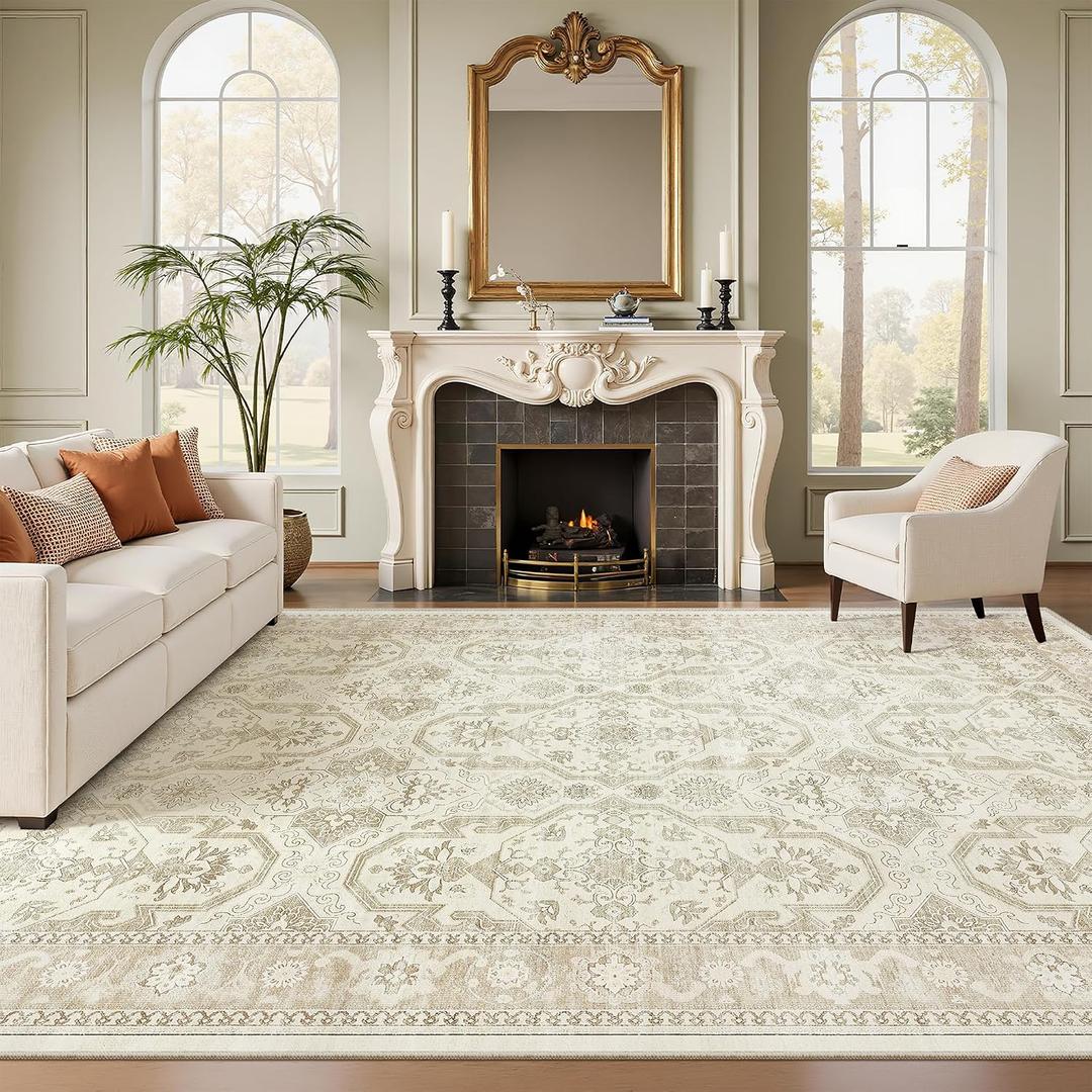 Soalmost 7x10 Area Rug for Living Room Washable Rugs Non-Slip Beige/Brown