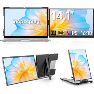 Dopesplay Laptop Screen Extender, 14" FHD 1200P IPS External Portable Monitor for Laptop, Plug & Play Dual Screen Monitor for 14"-17" Laptops, Compatible with Mac, Wins, Chrome, Android, Dex