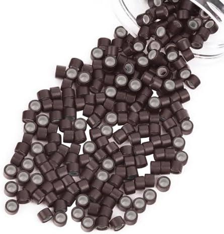 Vlasy 200Pcs 4mm Silicone Lined Micro Ring Beads for Hair Extensions 5Colors Apply (200Pcs Brown)