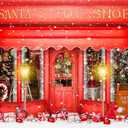 DePhoto 12X8FT Red Christmas Photo Backdrop Santa's Toy Shop Candy Cane in Snow World Xmas Family Holiday Party Banner Photography Background Supplies Decor Studio Prop