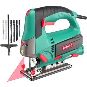 HYCHIKA Jig saw, 6.7A Jig Saw 800-3000SPM with 6 Variable Speeds, 4 Orbital Sets, Bevel Angle 45, 6PCS Blades, Pure Copper Motor, Laser Guide, Wood Metal Plastic Cutting