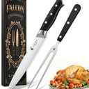 Livtek Carving Knife Set - Razor-Sharp German Stainless Steel - Ergonomic Handle & Full Tang Design - for Slicing Roast, Turkey, Ham, BBQ - 8 Inch Knife & 7 Inch Fork - Thanksgiving Gift (2 PCS)