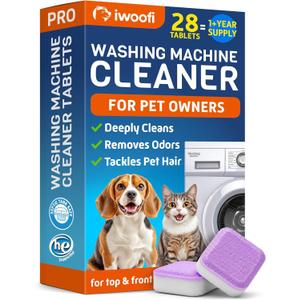 Washing Machine Cleaner Tablets for Pet Owners PRO  Front & Top Load HE Washers  28 Tablets 1-Year Supply  Breaks Down Pet Hair Eliminates Odors & Buildup  Septic Safe Extra-Strength Deep Clean