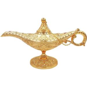 Hourwof Vintage Aladdin Magic Genie Lamp,Arabian Nights Costume Prop Lamp for Wedding Theme Party,Legend Wishing Light for Home Tabletop Decor Halloween Christmas Birthday Gift,Large Gold