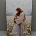 Frame Jesus Hugging Girl Canvas Wall Art Jesus and Woman Wall Decor Pictures Modern Christian Healing Embrace Mormon Prints Posters for Hallway Bathroom Dining Living Room Kitchen Wall Bedroom Decoration16x24in