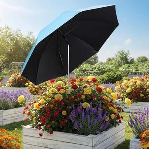 Abbylike 1 Pack 41 Inches Larger Plant Umbrellas for Outdoor, Blue | Adjustable Angles, 50.7" Higher, Sun Shade Protection with Black Glue Coating, 4-prong Base, for Potted Plants Garden Bed