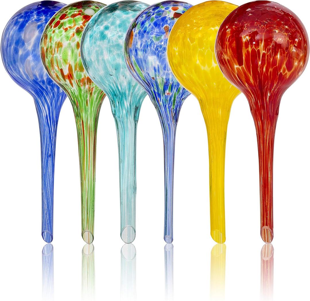 Besti Large Self Watering Globes for Plants (6-Pack) Waters Greenery Up to 2 Weeks Hands Free | Durable, Multicolored Glass Craftsmanship | Indoor and Outdoor Use - Measures 12 x 3.5