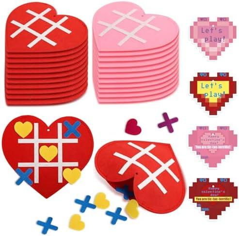 Axcoix 24 Pack Valentines Day Gifts for Kids Classroom, Tic Tac Toe Game with Valentines Exchange Cards for School Boys Girls Party Favors
