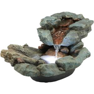 Alpine Corporation 20" Long Indoor/Outdoor River Rock Waterfall Tabletop Fountain with LED Lights