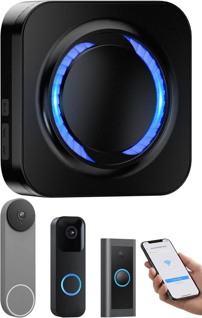 Wireless Doorbell Chime Extender for Ring Blink Google Nest, Wi-Fi Smart Doorbell Booster with No Wiring Required & No Range Limits, Compatible with Alexa App-Connected, 5 Volumes 58 Chimes (Black)