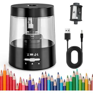 ZMOL Electric Pencil Sharpener for Kids - 3 Modes, Battery Powered & USB, Tungsten Steel, Fast Sharpening for Colored Pencil No.2, Classroom Office Home, 6-8mm, Black