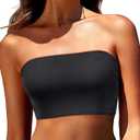Bandeau Bikini Tops for Women - Strapless Swim Top Bathing Suit Tube Swimsuit Tops (Medium, Black)