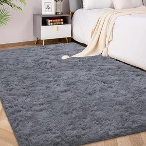FVVRAX 3x5 ft Ultra Soft Shag Area Rug - Plush Fluffy Non-Shedding Carpet for Bedroom & Living Room, Modern Home Decor Bedside Runner for Kids Nursery Dorms, Easy Clean, Grey