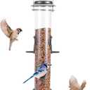 MIXXIDEA 1PK Metal Bird Feeders with 6 Feeding Ports,Tube Bird Feeder with Steel Hanger,Hard Plastic Wild Bird Feeder for Outdoors Hanging, Attracting Birds in Your Lawn, Garden, Balcony-Grey 