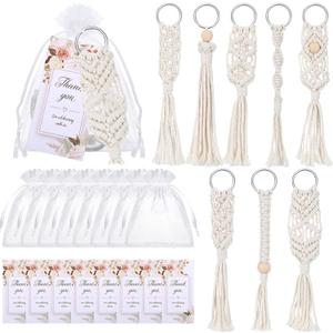 Giegxin 24 Pcs Boho Party Favors Macrame Keychains Bulk with Handcrafted Tassel Organza Bags Thank You Tags for Keys Purses Wallet Wedding Bridal Shower Baby Shower Boho Party Favors