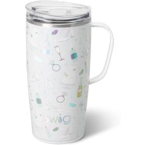 Swig Life 22oz Travel Mug, Insulated Tumbler with Handle and Lid, Cup Holder Friendly, Dishwasher Safe, Stainless Steel, Travel Coffee Cup, Insulated Mug with Lid (Bride to Be)