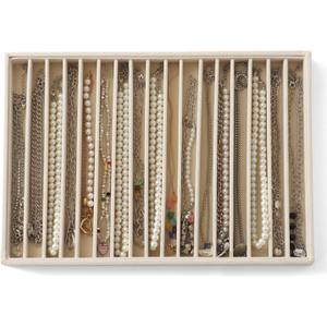 Large Jewelry Organizer for Drawer Insert Velvet Stackable Jewelry Trays for Earring Necklace Bracelet Ring Display (Beige, 16 Grids)