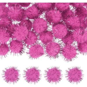 M METERXITY 60-Pack Glitter Pom Pom Balls, 1 in/2.5 cm Mini Tinsel Sparkle Balls for Arts/DIY Crafts/Party Decoration/Christmas/Cat, Soft Assorted Puff Ball [Pink]