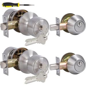 Lanwandeng 2 Sets Keyed Alike Entry Door Knobs and Single Cylinder Deadbolt Lock Combo Set Security for Entrance and Front Door, All Keyed Same Door Lock with Classic Satin Nickel Finish