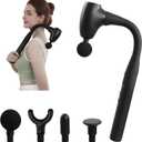 Massage Gun with Extended Handle, Upgraded U-Shaped Back Massager, Reaches Hard-to-Access Muscles, 4 Massage Heads & 4 Speed Levels, Body Massager for Back, Waist, Neck, Shoulder, Leg, Black