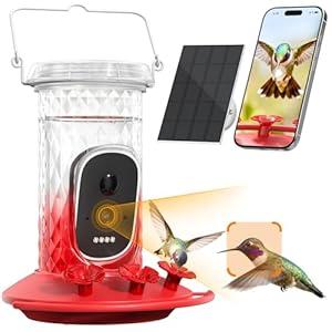 Smart Hummingbird Feeder Camera with AI Identification, 2.5K HD & Color Night Vision, Solar Powered Outdoor, IP66 Weatherproof  Garden Decor & Gift for Bird Lovers