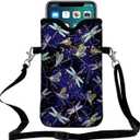 Universal Neoprene Cell Phone Pouch 7.1 X 4 in Mobile Protection Case Bag with Crossbody Strap/Neck Lanyard Dragonfly Printed Pattern