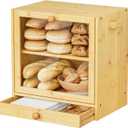 Bread Box for Kitchen Countertop,Wooden Bread Box for Homemade Bread,Large Bamboo Bread Storage Container,with Cutlery Drawer and Knife Rack
