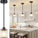 3 Pack Pendant Lights Kitchen Island, Matte Black Kitchen Pendant Lighting Over Table with Adjustable Rods, Modern Mini Crystal Hanging Pendant Light Fixtures for Dining Room Entryway Bedroom