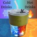 2 x 13oz Avocado Green Iced Coffee Cup with Plastic Lid, Vegan Leather Sleeve, Glass Tumbler with Straw and Lid, Matcha Cup, Hot and Cold Drink, Espresso Mug, (1 Count)