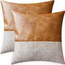 CaliTime Throw Pillow Covers Pack of 2 Soft Faux Leather Solid Dyed Cross Chenille Cushion Cases for Couch Sofa Home Decoration 18 X 18 Inches Taupe