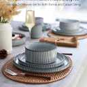 Famiware Star 24-Piece Stoneware Dinnerware Sets, Service for 6 - Shallow Pasta Bowls & Flat Plates, Modern Rustic Reactive Glaze Dishes, Chip/Scratch Resistant, Microwave/Dishwasher Safe, Smoky Blue